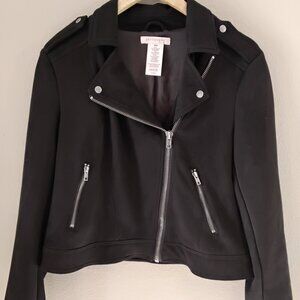 Philosophy polyester moto jacket, black cropped style, faux suede